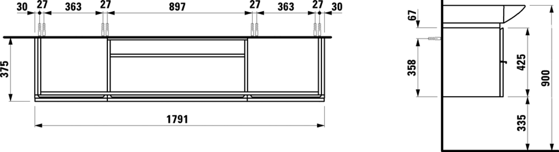Slika od CASE ormarić za umivaonik sa jednom fiokom i dve staklene police