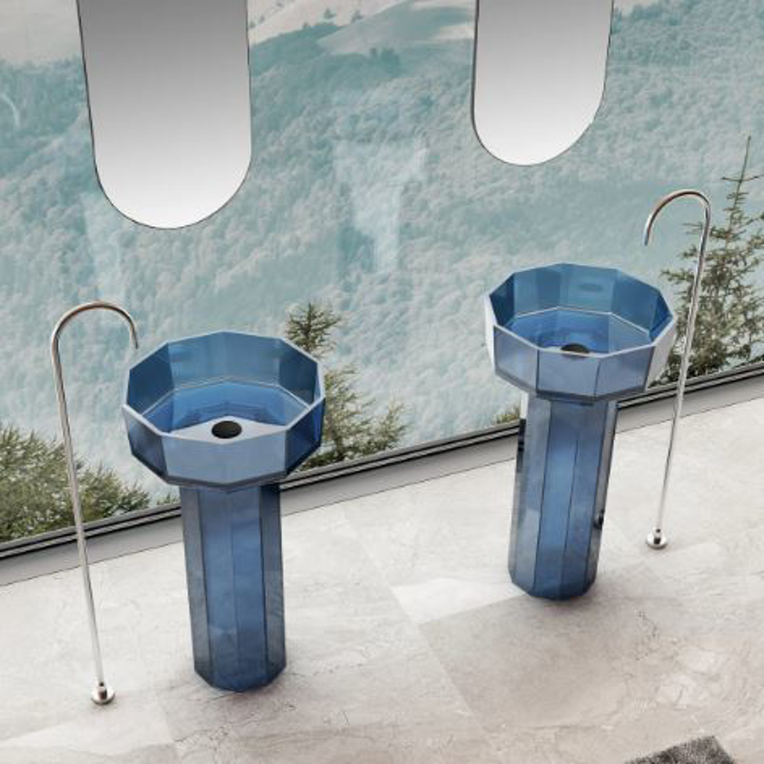 Slika od TILL TRANSPARENTNI SAMOSTOJEĆI UMIVAONIK PLAVI 500X500X900