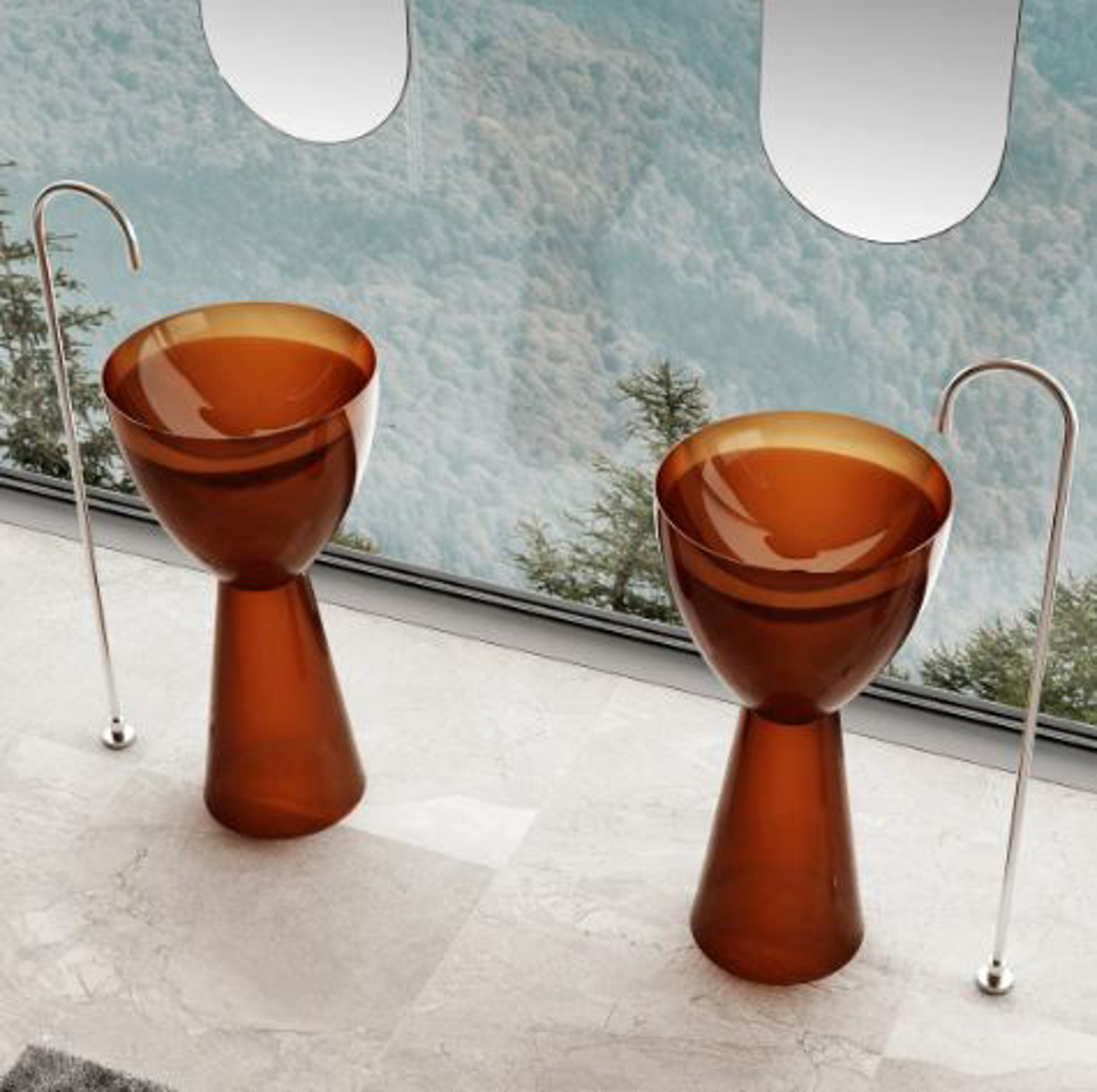 Slika od UVIO TRANSPARENTNI SAMOSTOJEĆI NARANDŽASTI UMIVAONIK 450X450X900