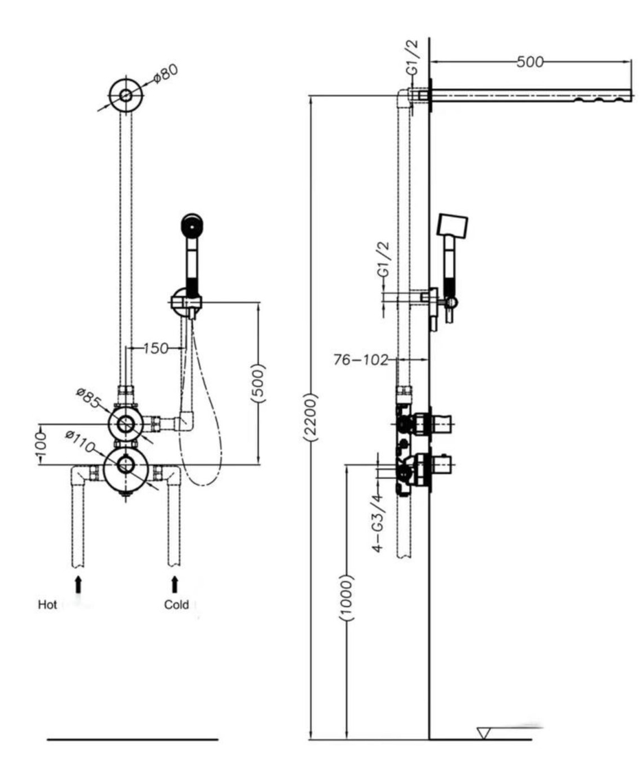 Slika od ZERO TERM TUŠ SET ZA KABINU (2 FUNKCIJE) GUN METAL