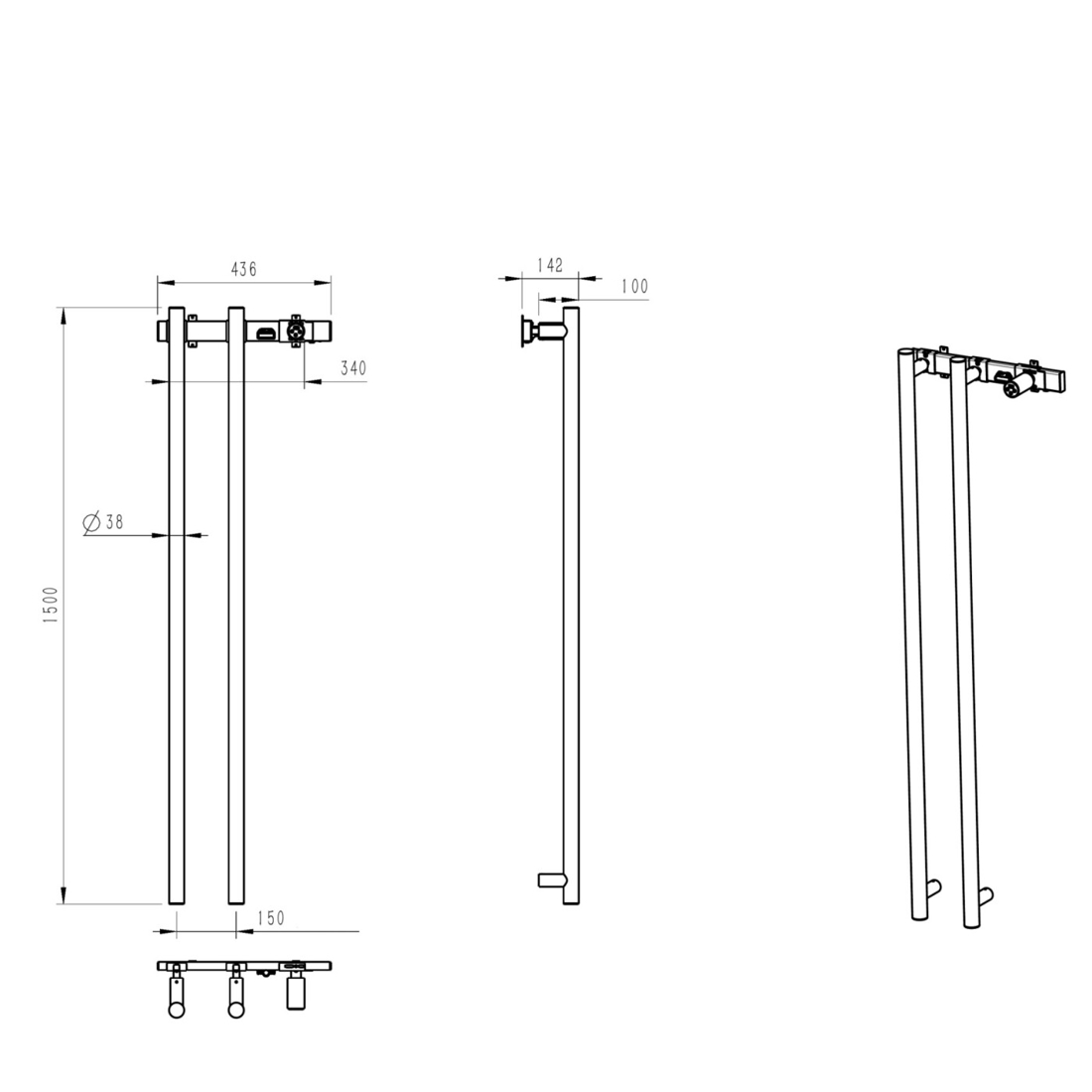 Slika od 304 Electric Towel Rack 1500x340 mm Hrom