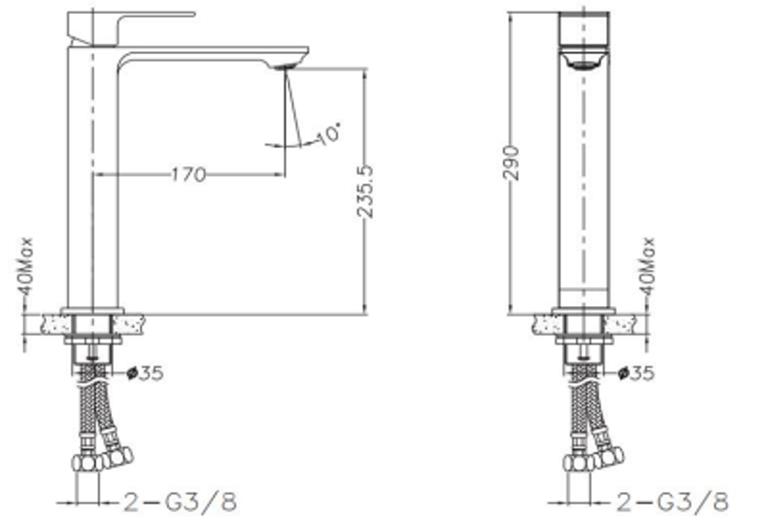 Slika od FUSION VISOKA BATERIJA ZA UMIVAONIK CRNA 290