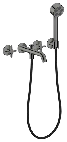 Slika od One 3-hole bath mixer for concealed installation wall-mounted with cross handles and hand shower