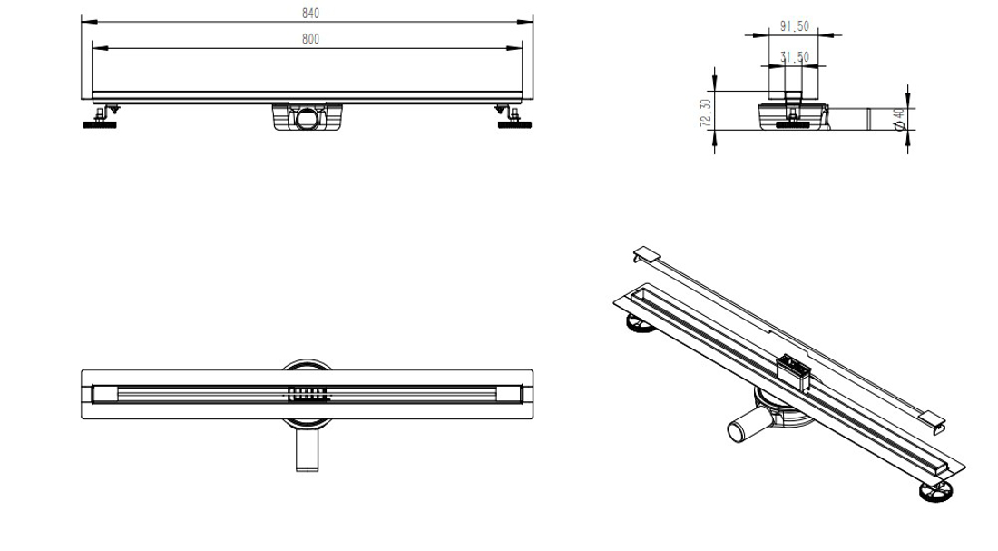 Slika od TUŠ KANALICA 800MM MT02 GUN METAL