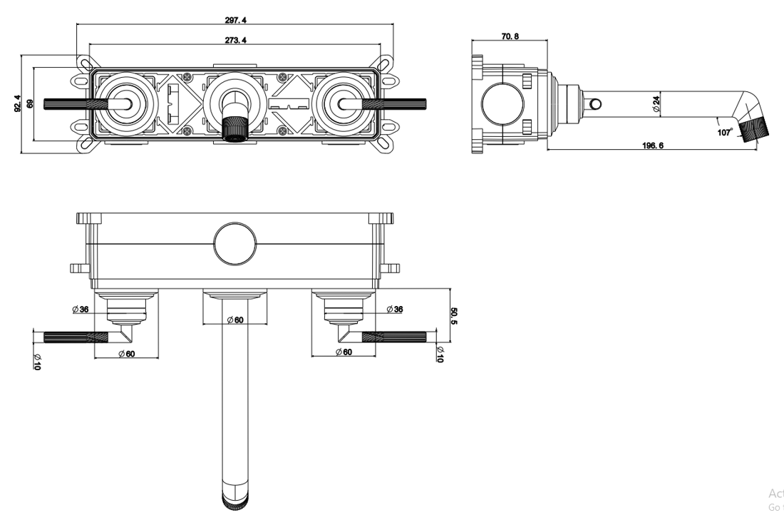 Slika od BLISS ZIDNA SLAVINA SA 3 RUPE BRUSHED ROSE GOLD