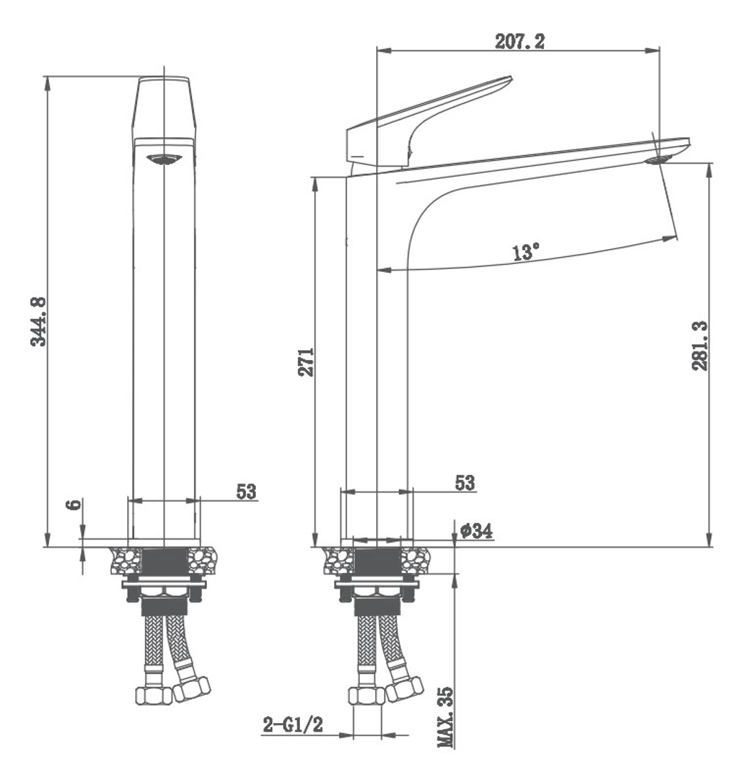 Slika od GALAXY LAVABO SLAVINA VISOKA GUN METAL