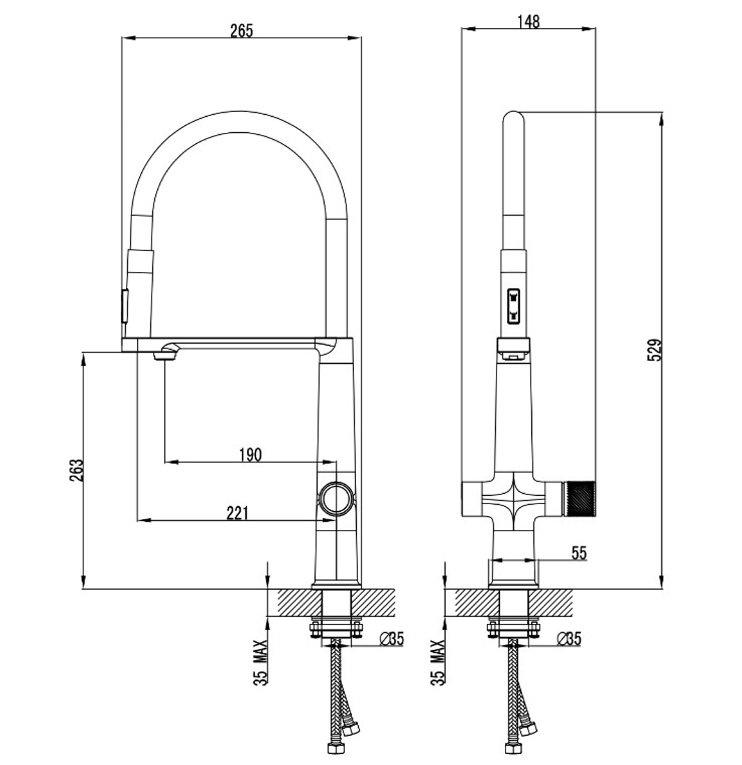 Slika od VOGUE KUHINJSKA BATERIJA SA TUŠEM NA IZVLAČENJE GUNMETAL