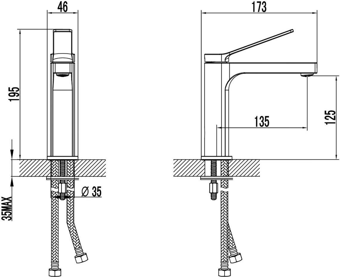 Slika od VISE BATERIJA ZA UMIVAONIK GUNMETAL BEZ POP-UP ODLIVA