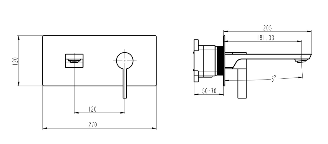 Slika od ERA ZIDNA BATERIJA ZA LAVABO GUNMETAL